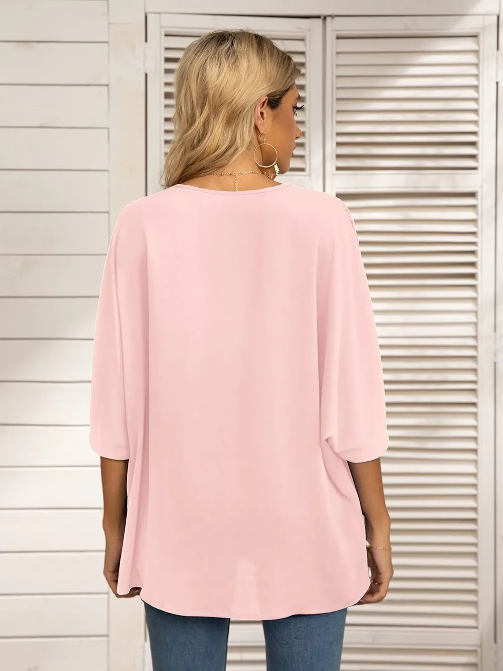 Oversized Contrast V-Neck Half Sleeve Blouse, image 6