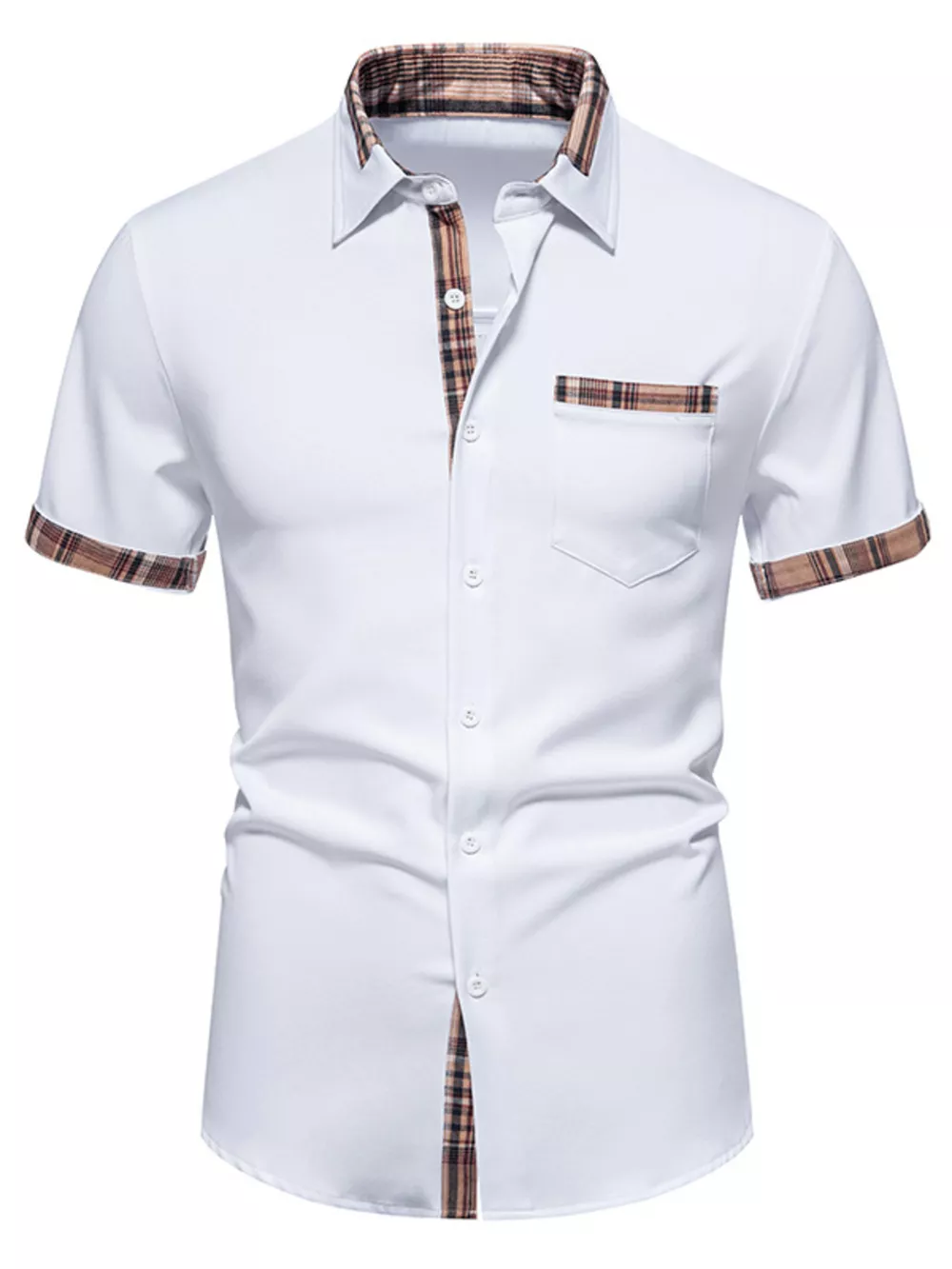 Men's Short Sleeve Plaid Trim Shirt, image 4