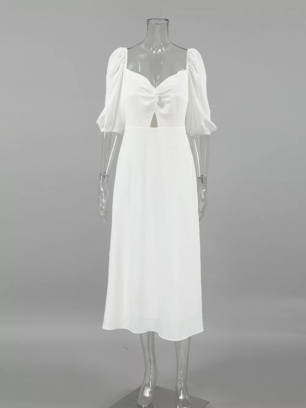 Twisted Front Puff Sleeve Midi Dress, image 7