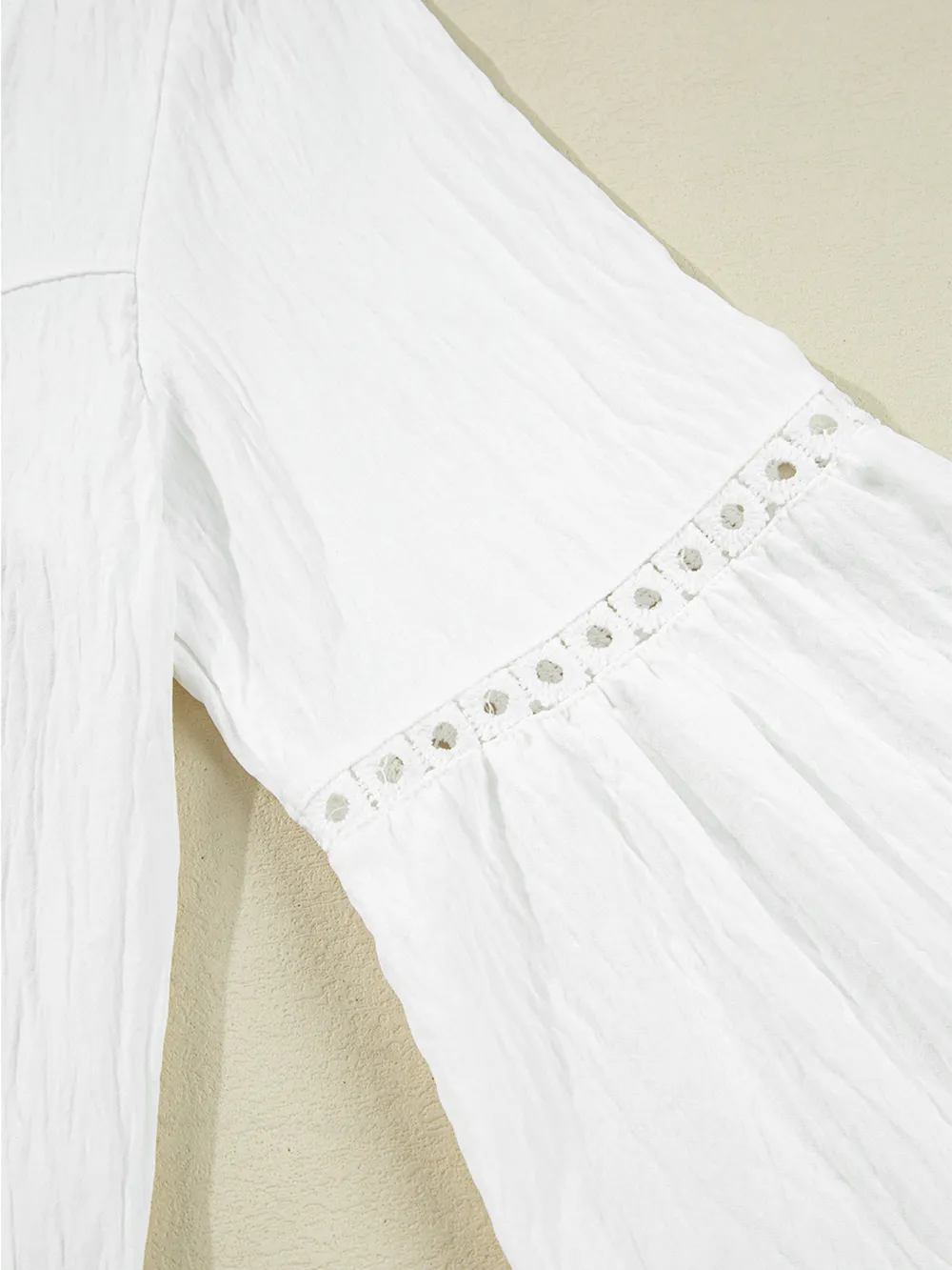 Drawstring Puff Sleeve Tie Neck Blouse, image 3
