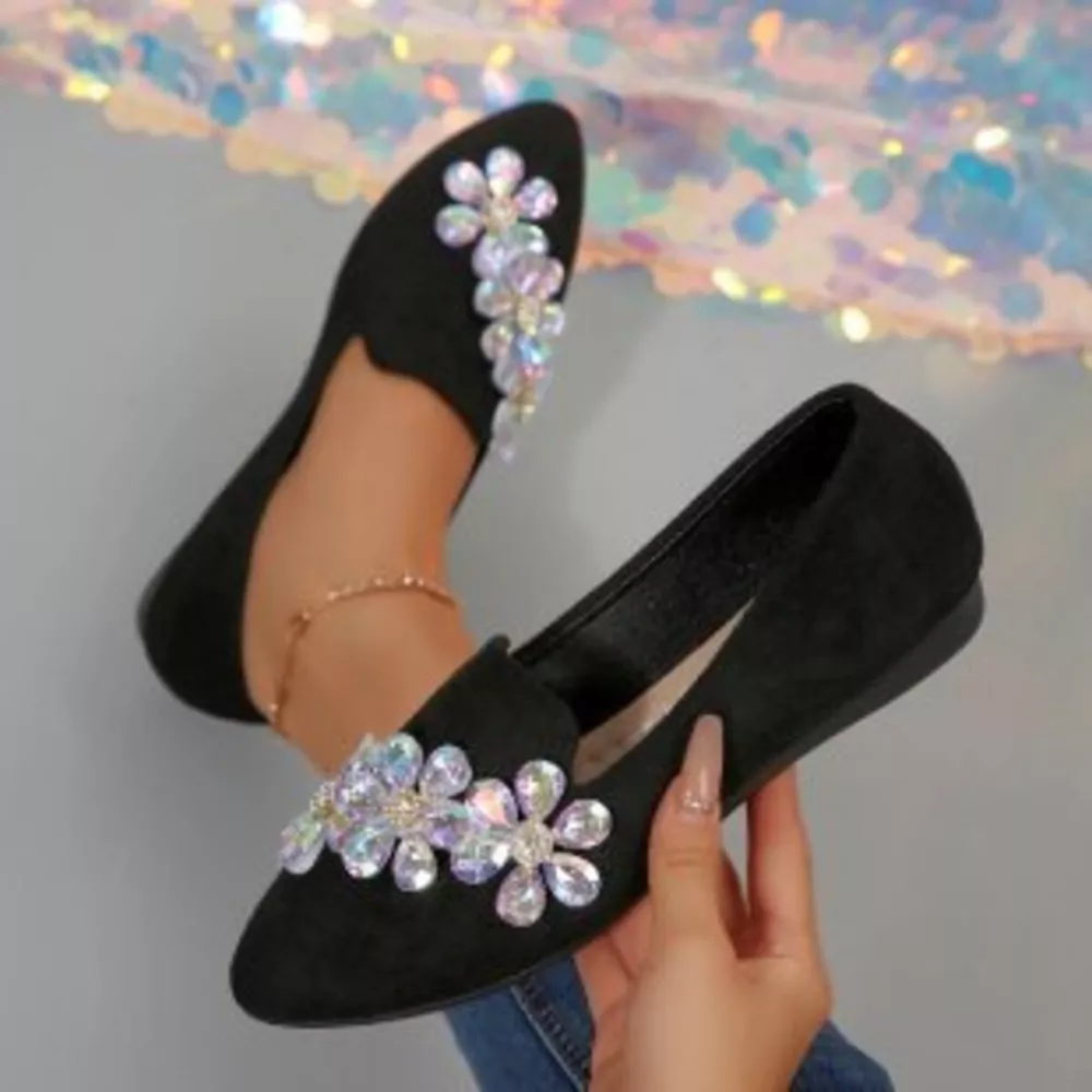 Rhinestone Point Toe Flats Slip-Ons, image 3