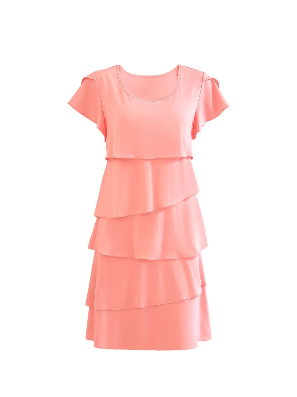 Casual Layered Round Neck Ruffled Sleeve Dress, image 14