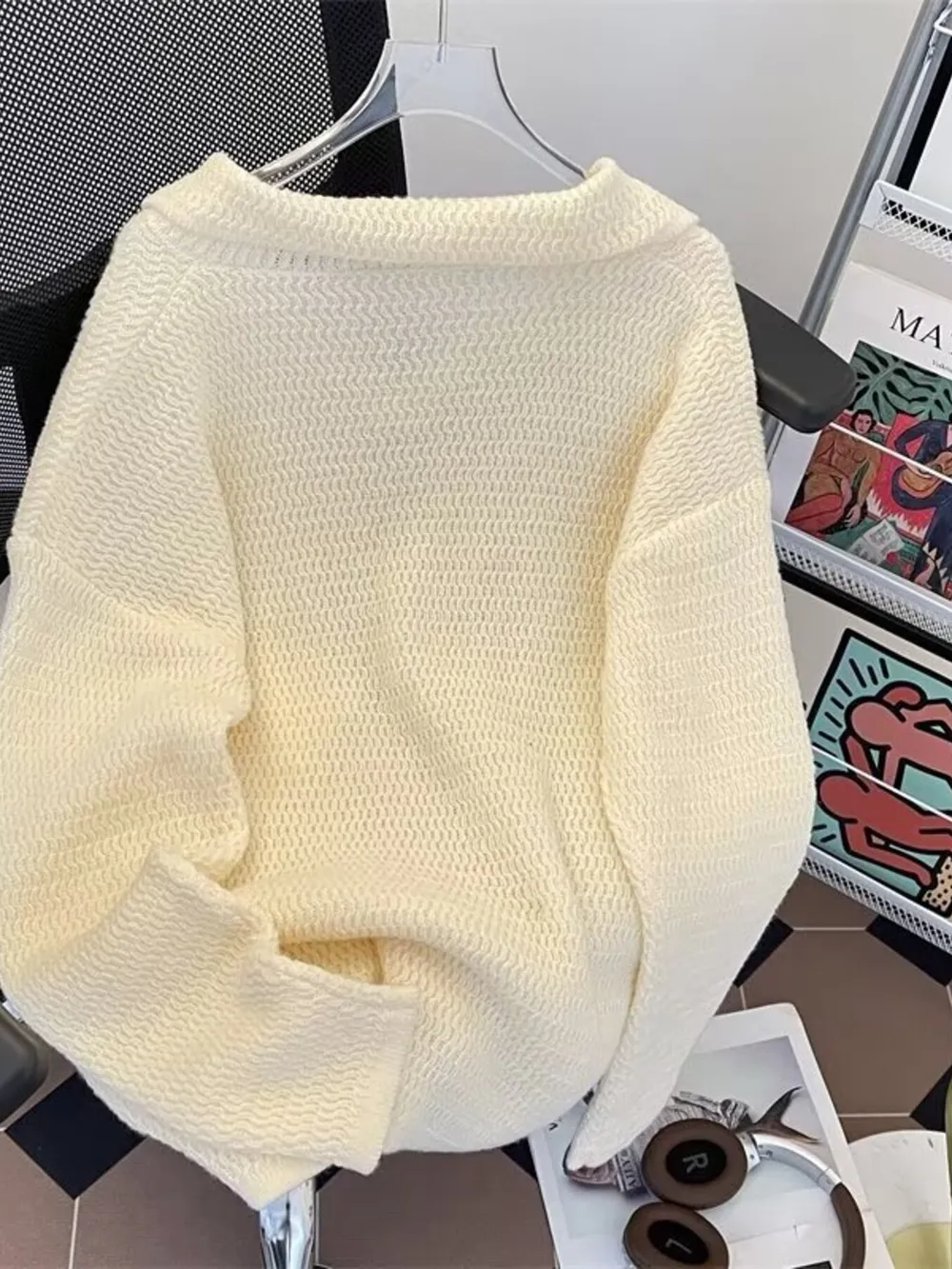 Men's Textured Knit Polo Collar Sweater, image 4
