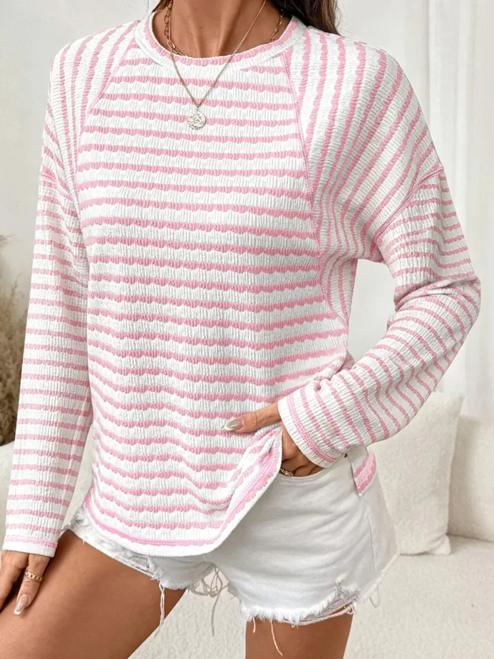 Casual Striped Raglan Sleeve Long-Sleeve T-Shirt, image 10