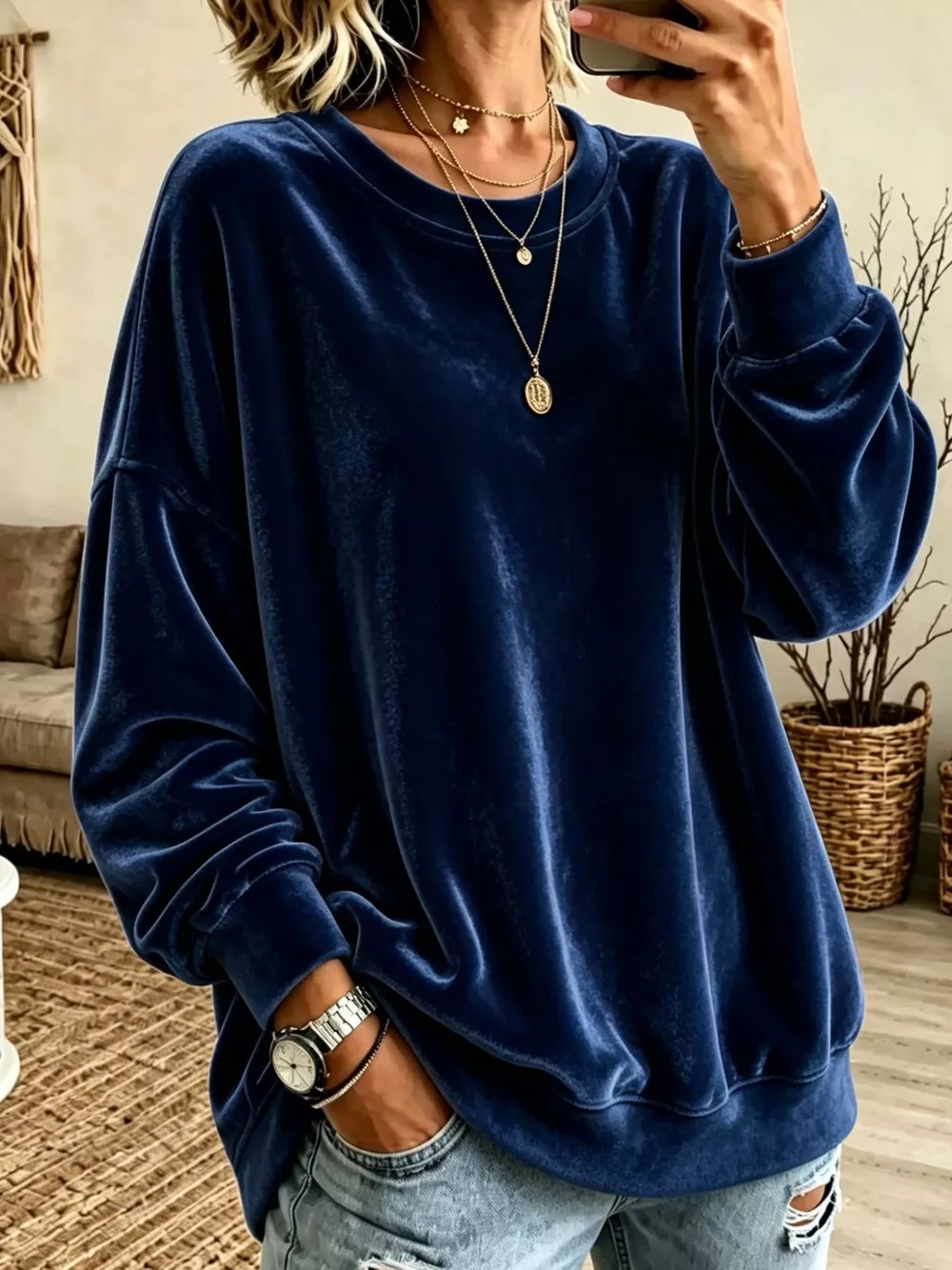 Full Size Solid Color Crew Neck Sweatshirt Plus Size, image 5