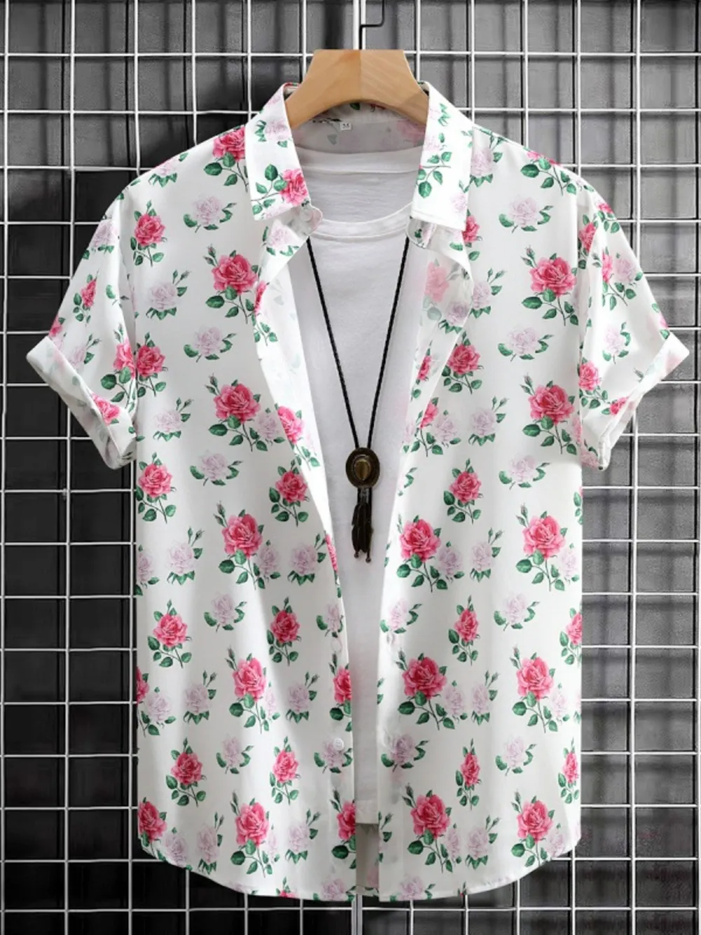 Men's Floral Print Short Sleeve Button-Up Shirt