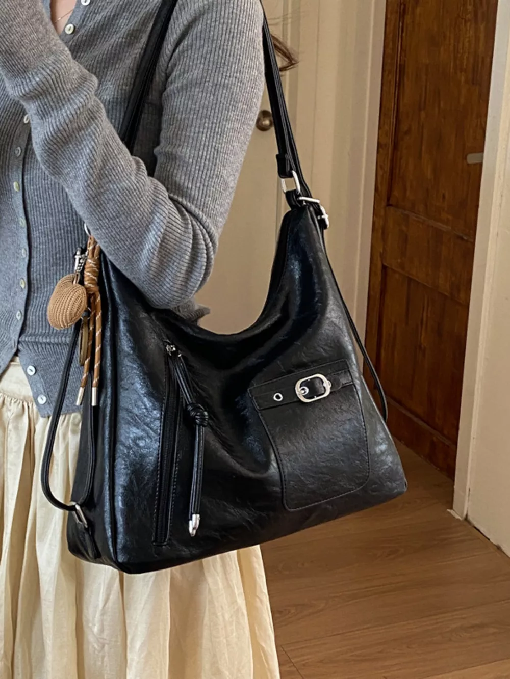 PU Leather Crossbody Bag with Heart Charm, image 9