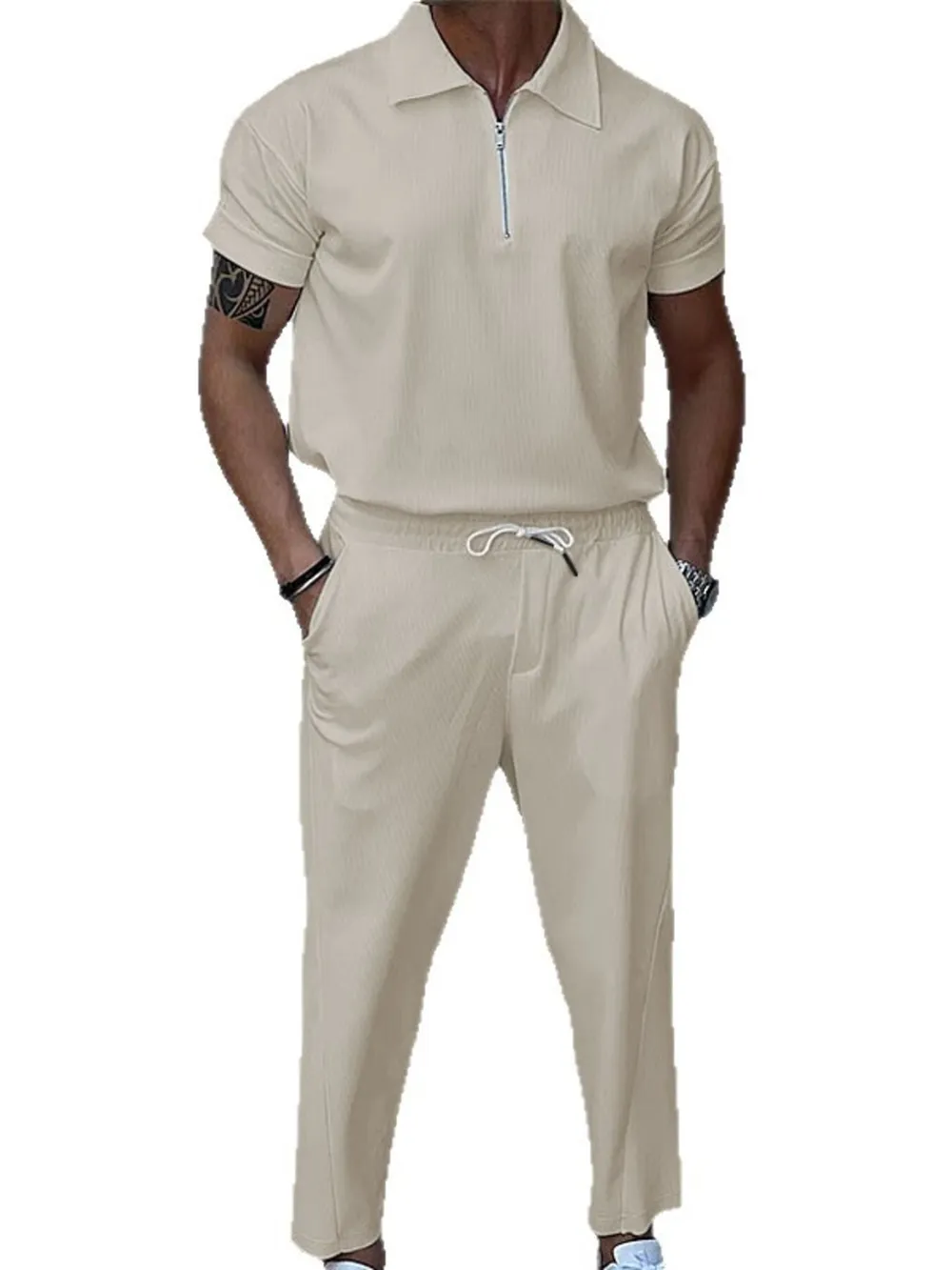 Men's Full Size Quarter Zip Short Sleeve Polo and Pants Set Plus Size, image 5