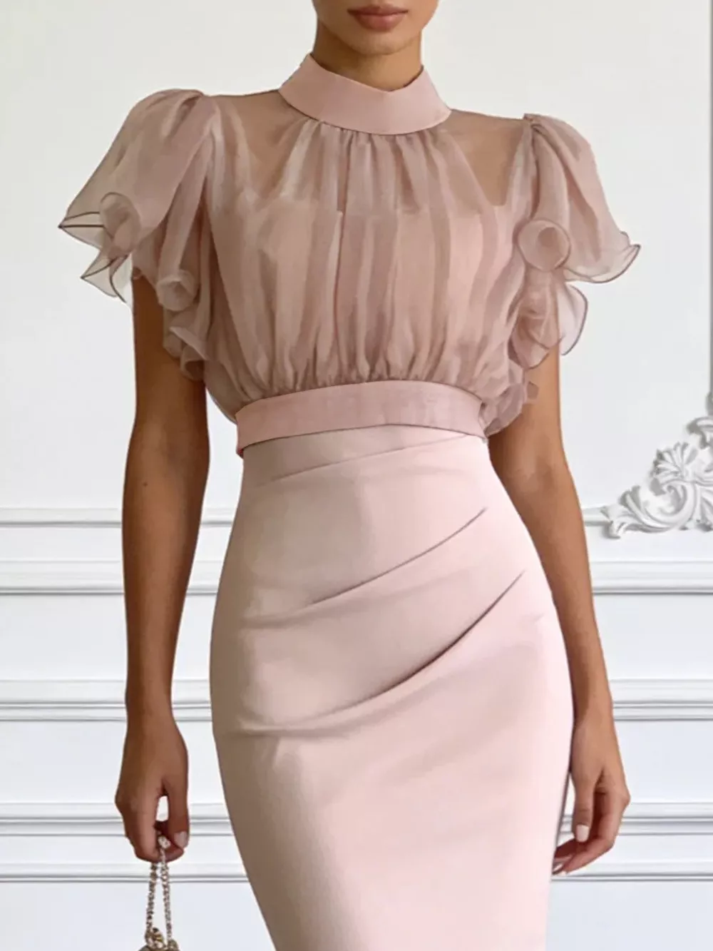 Sheer Ruffle Sleeve Midi Dress, image 3