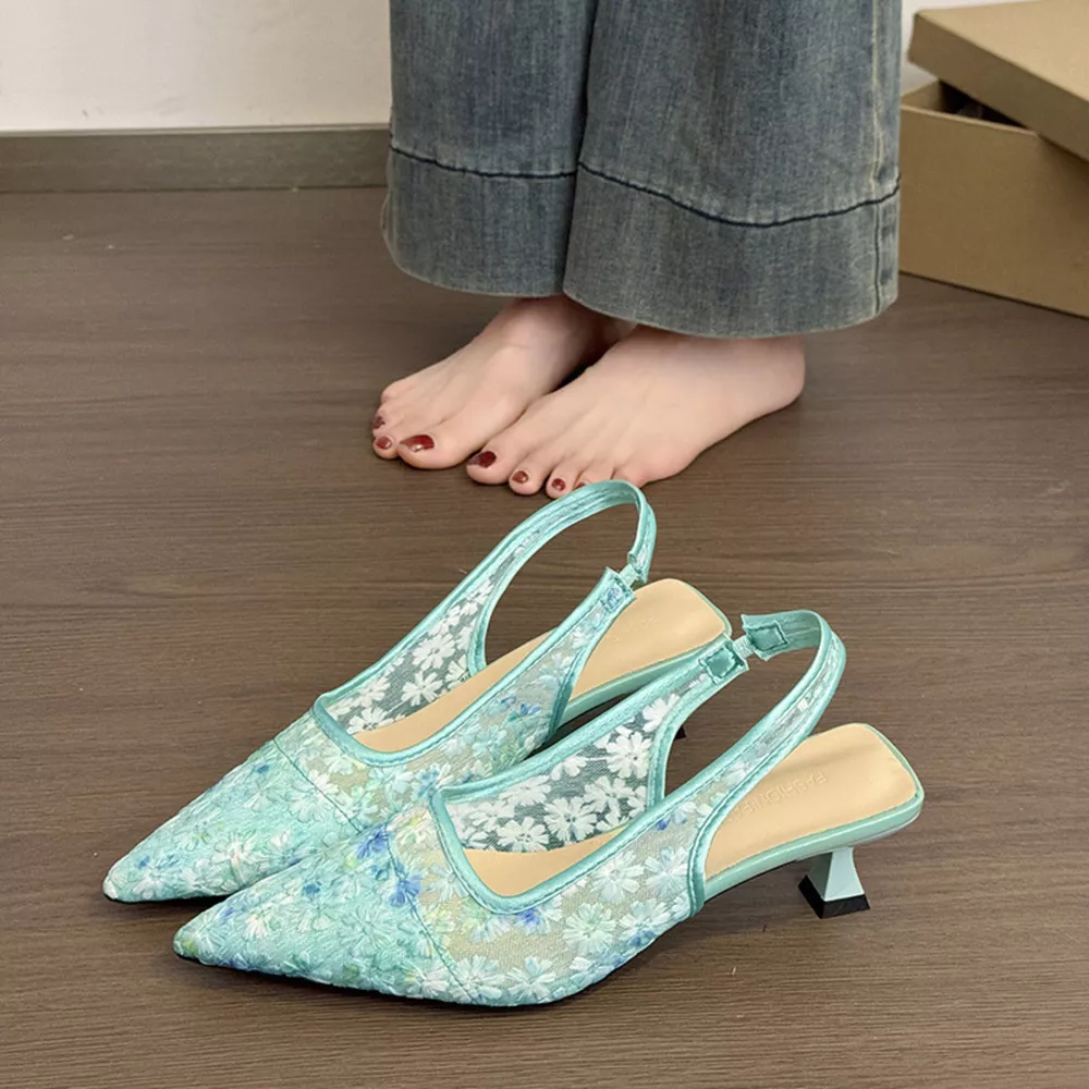 Lace Pointed-Toe Slingback Pumps, image 7