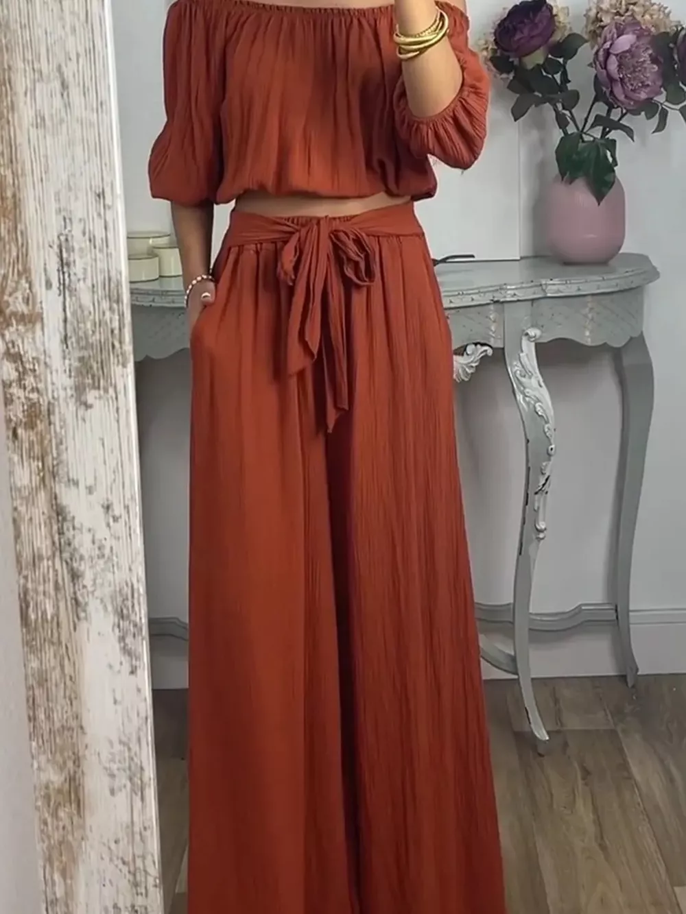 Full Size Off-Shoulder Top and Pants Set Plus Size, image 6