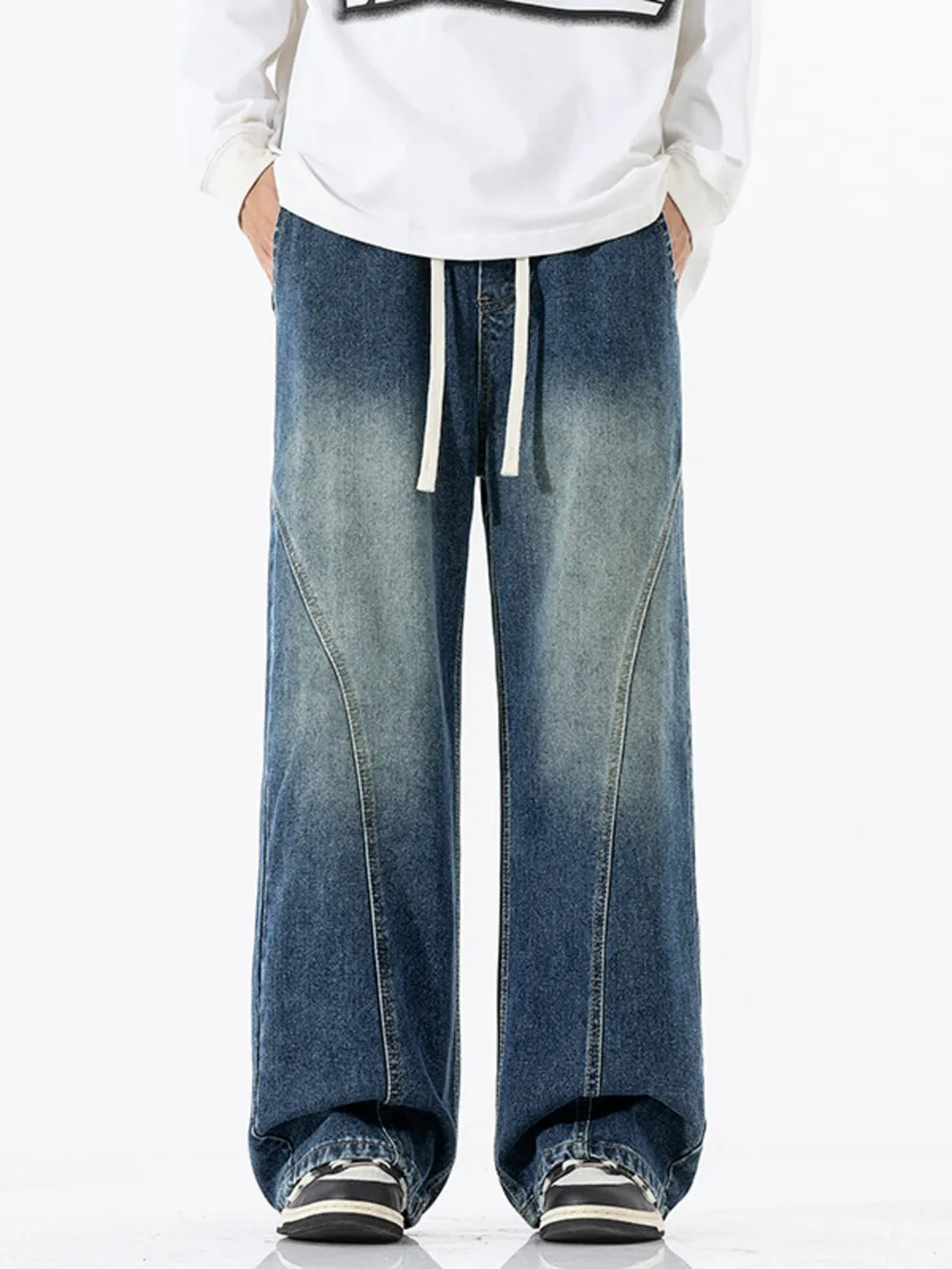 Men's Full Size Vintage Wash Wide Leg Jeans Plus Size, image 7