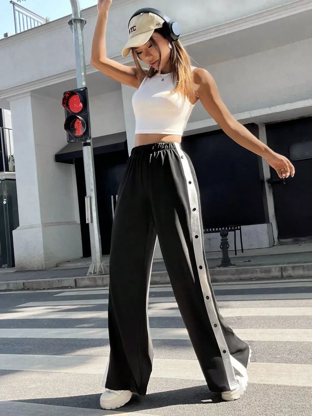 Two-Tone Side Snap Wide Leg Pants, image 6
