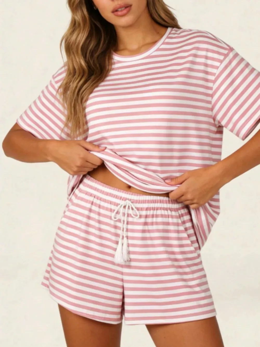 Striped Short Sleeve Tee and Drawstring Shorts Set, image 12