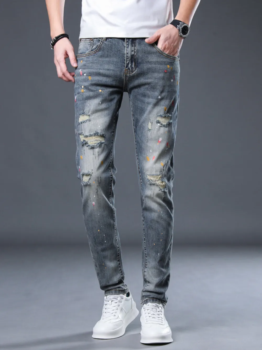 Men's Distressed Slim Fit Jeans, image 3