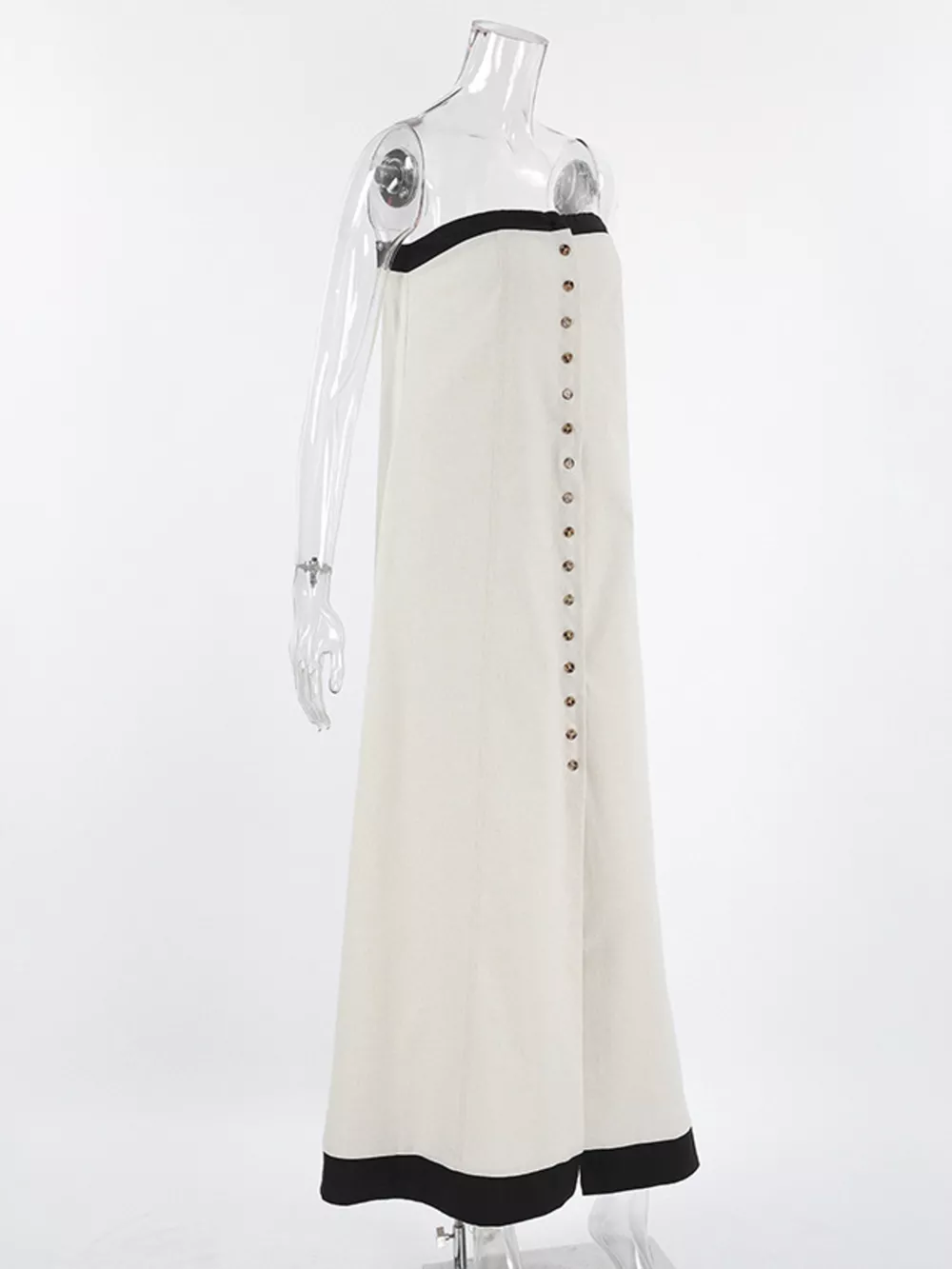 Contrast Trim Button Front Tube Maxi Dress, image 7