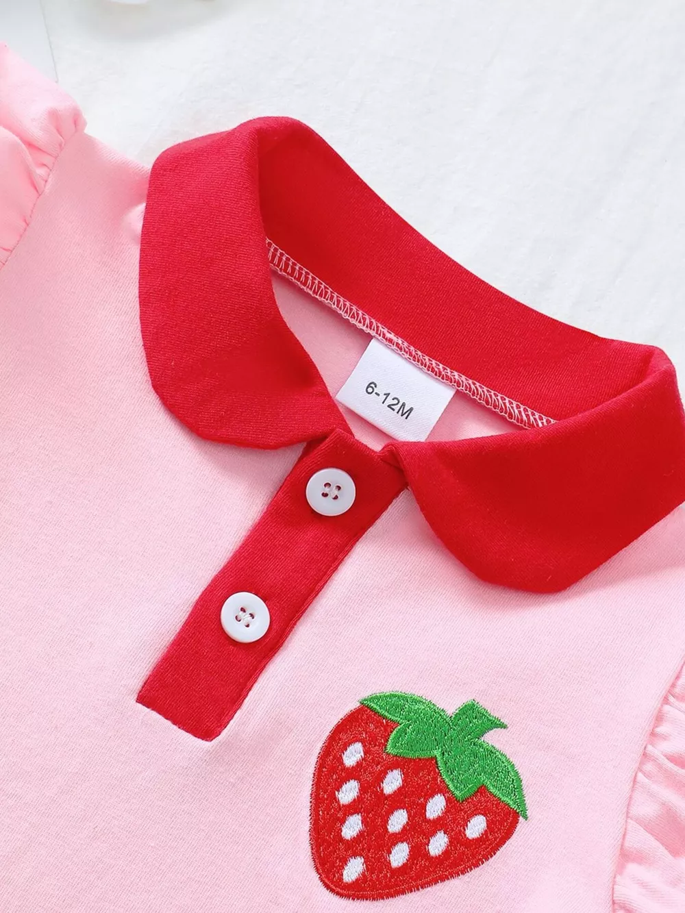 Children's Strawberry Embroidered Polo & Denim Skirt Set, image 2