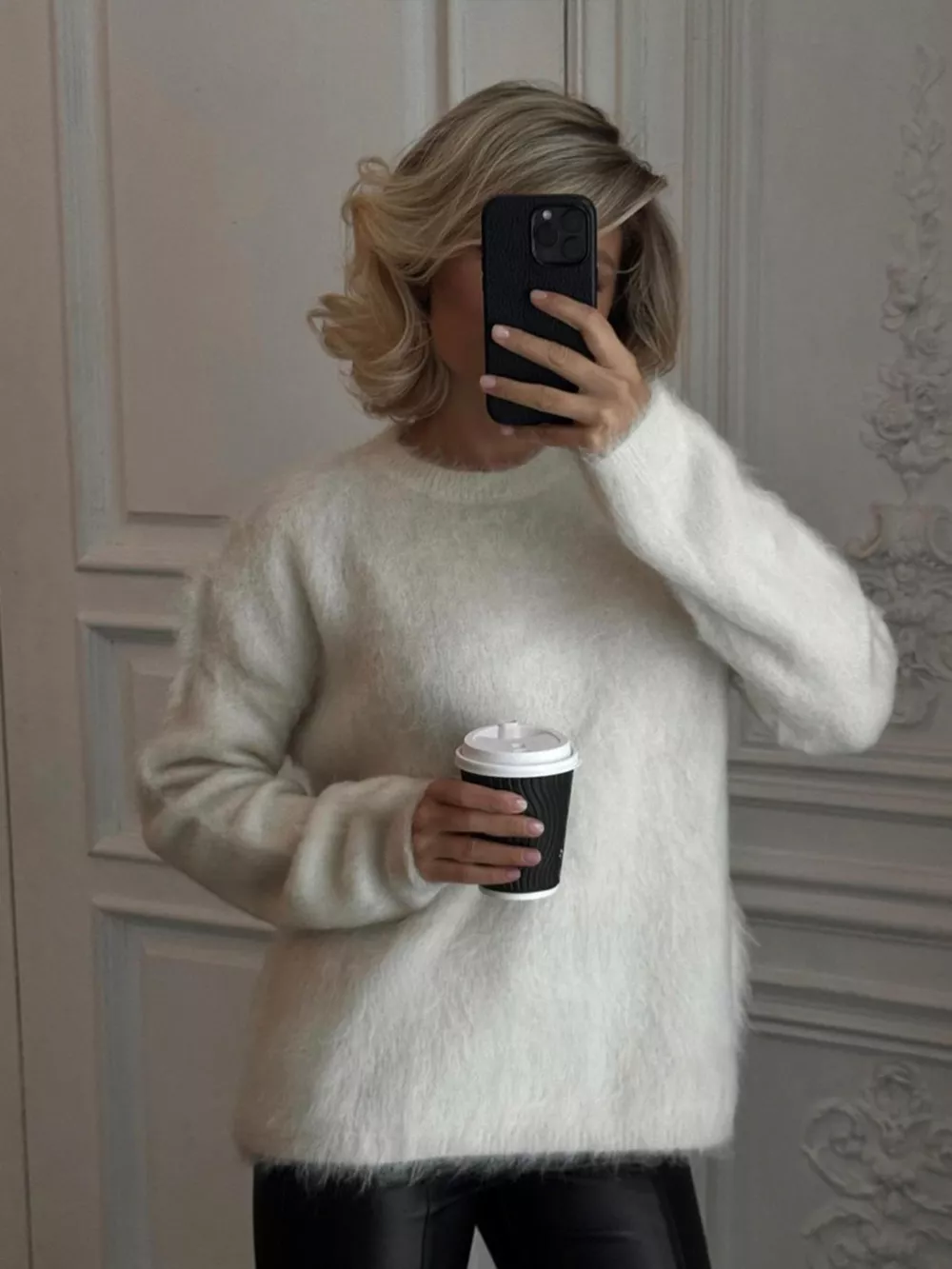Fuzzy Round Neck Long Sleeve Sweater, image 10