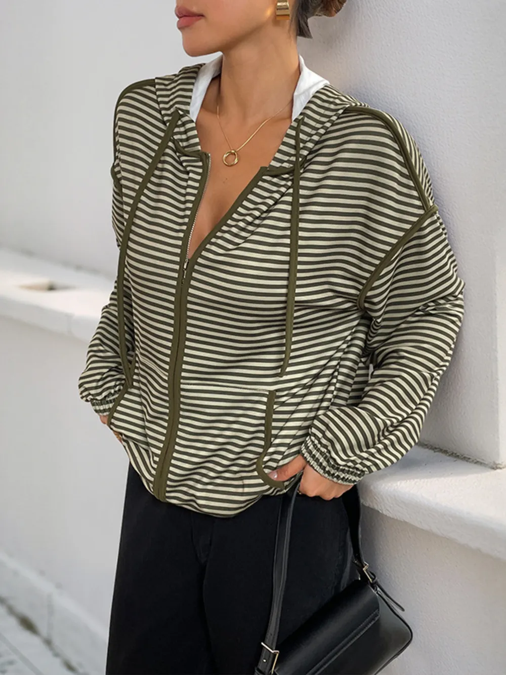 Striped Zip Up Oversized Hoodie, image 7