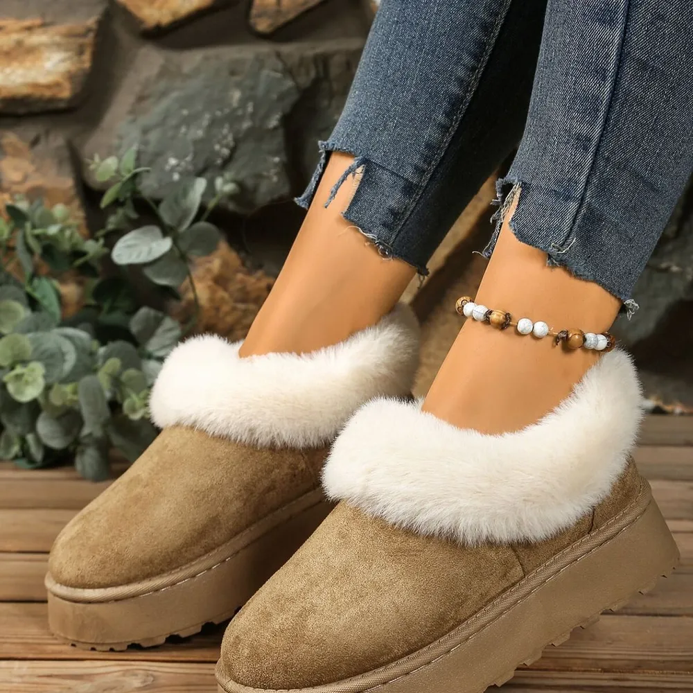 Fuzzy Trim Round Toe Platform Boots, image 8