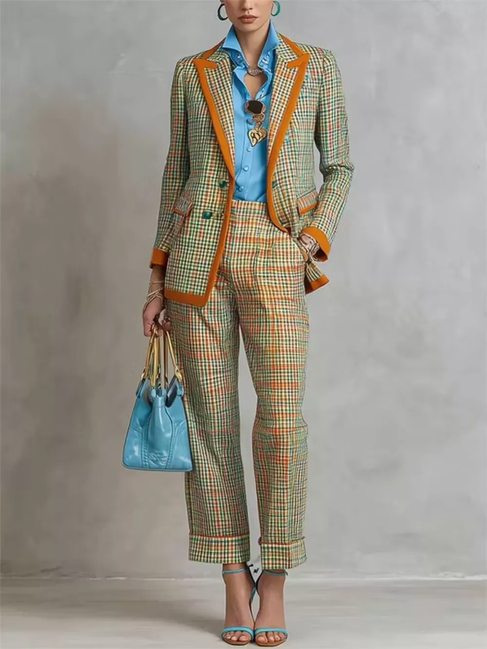 Plaid Blazer and Pants Suit Set, image 5
