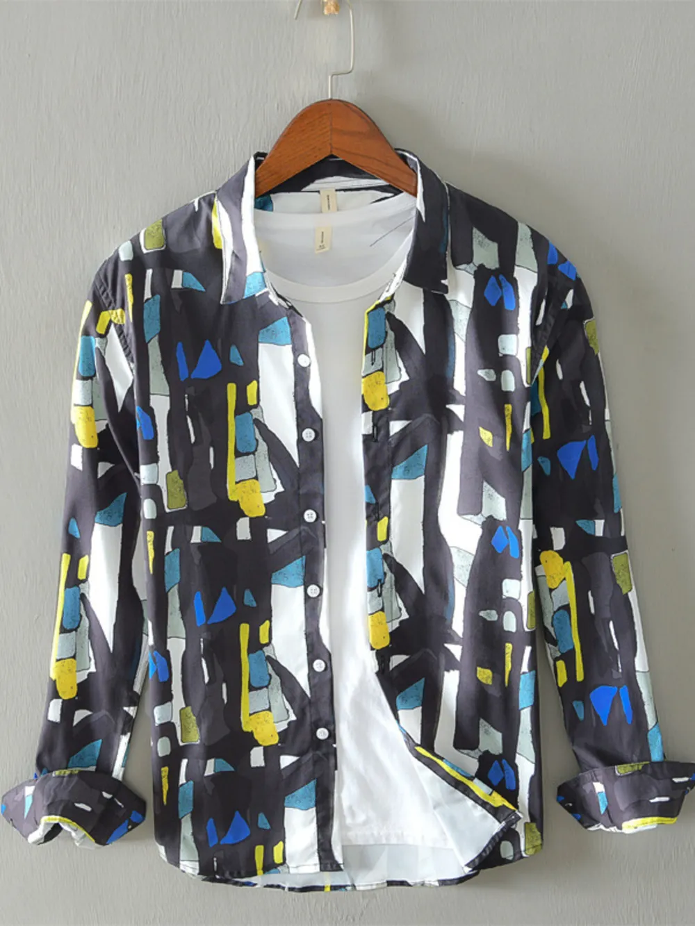 Men's Plus Size Printed Button Up Long Sleeve Shirt