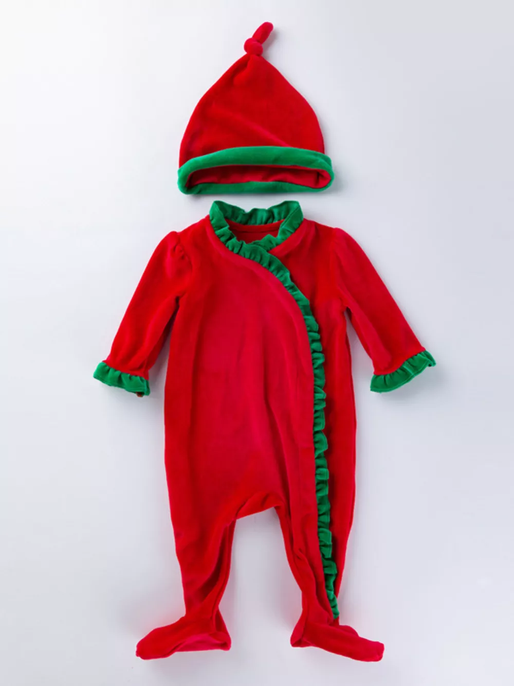 Children's Christmas Velvet One-Piece with Hat