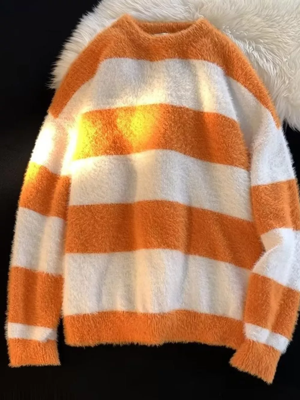 Men's Striped Fuzzy Knit Pullover Sweater, image 4