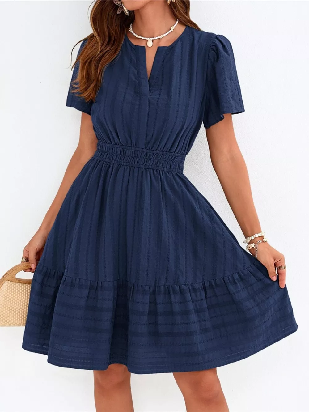Short Sleeve Smocked Waist Tiered Dress, image 33