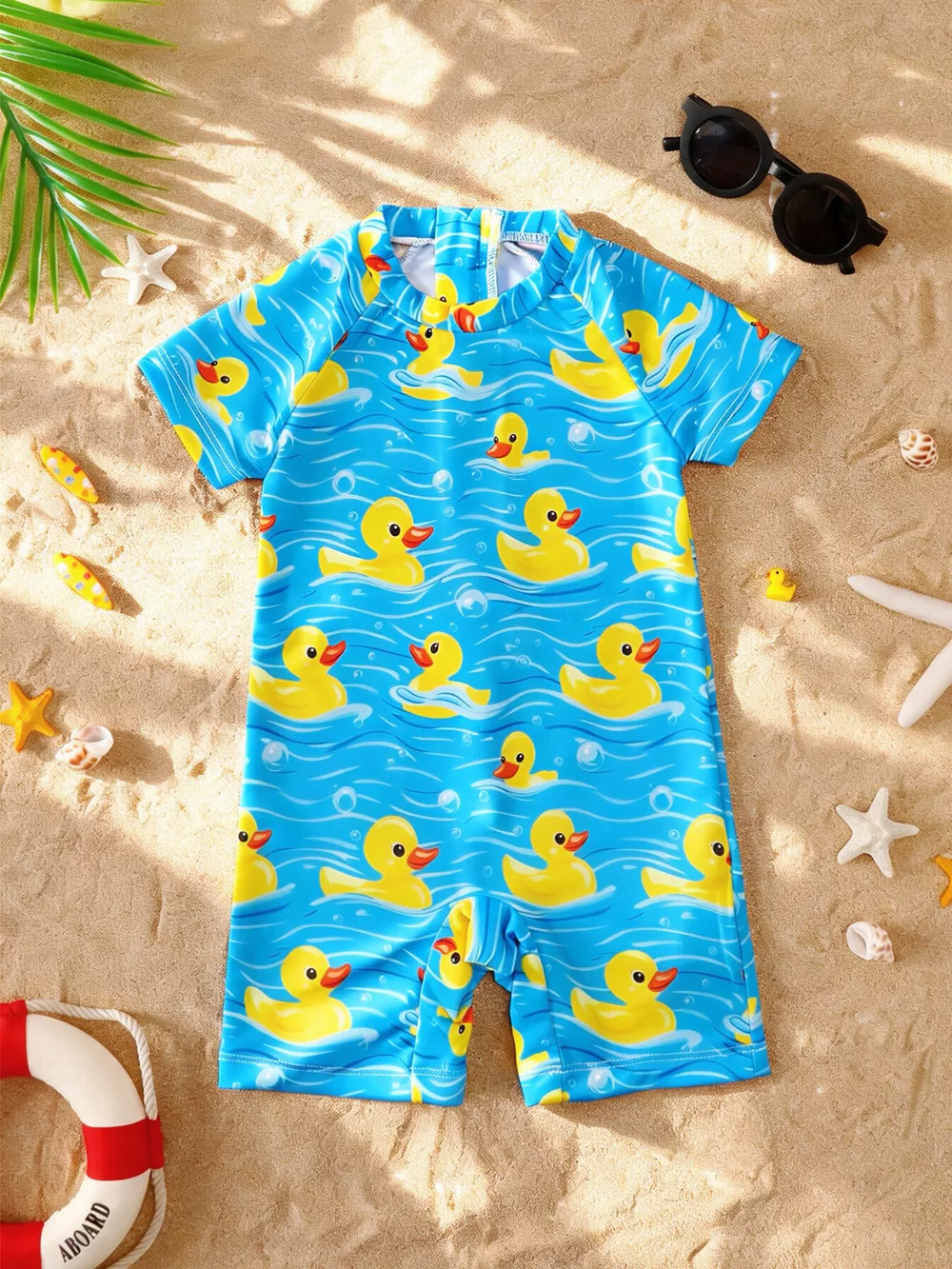 Children's Duck Print Short Sleeve Swimsuit