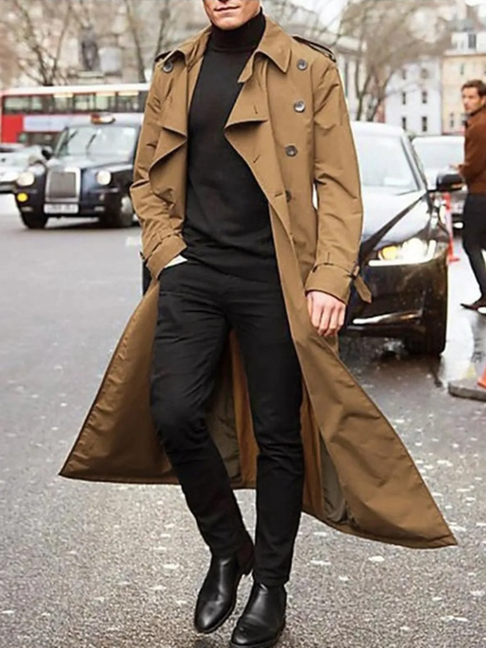 Men's Long Sleeve Longline Trench Coat, image 4