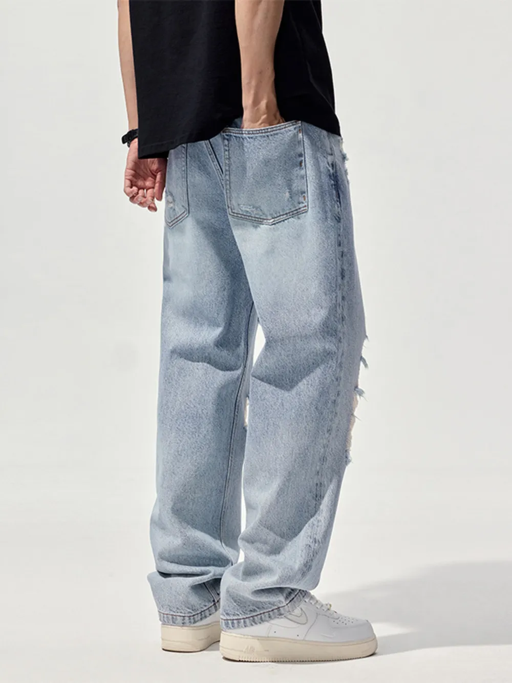 Men's Distressed Washed Wide Leg Jeans, image 4