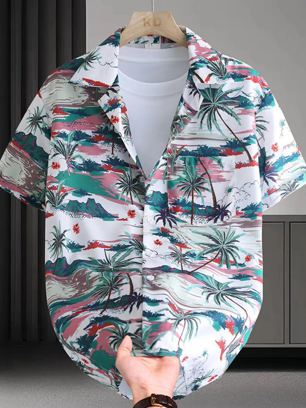 Men's Plus Size Hawaiian Print Short Sleeve Shirt, image 8