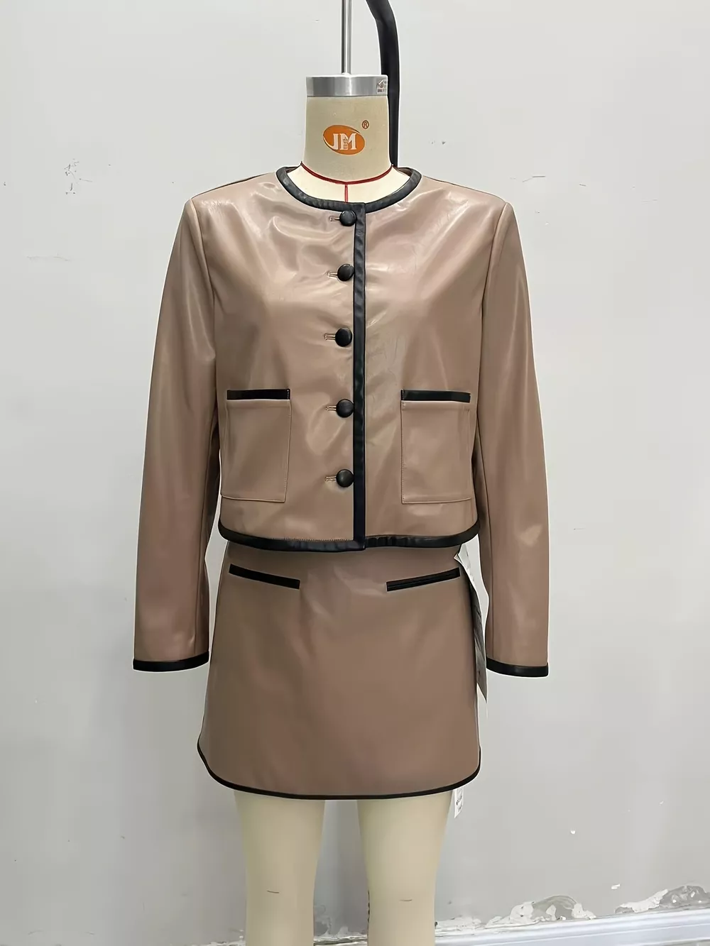 Contrast Trim Jacket and Mini Skirt Set, image 6