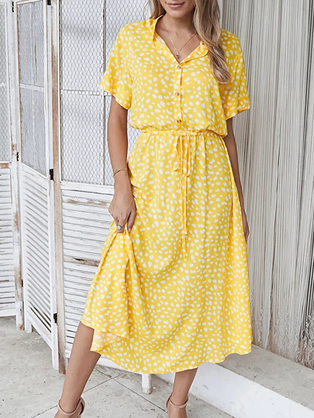 Polka Dot Button Front Midi Dress, image 5