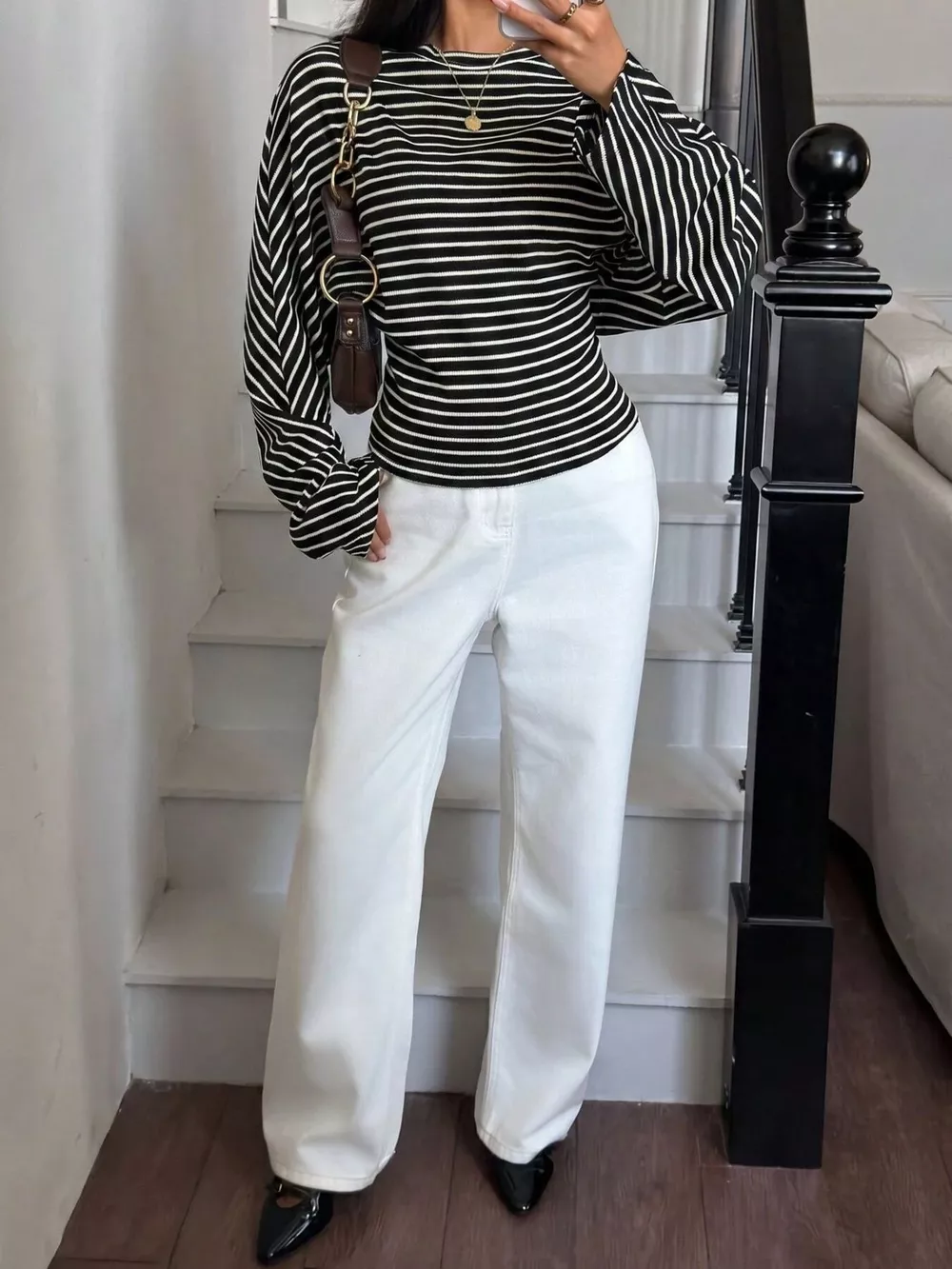 Casual Striped Batwing Sleeve T-Shirt, image 12