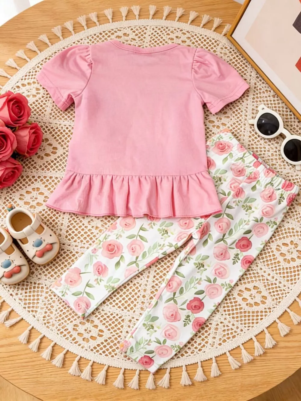 Children's Ruffle Top & Floral Print Pants Set, image 8