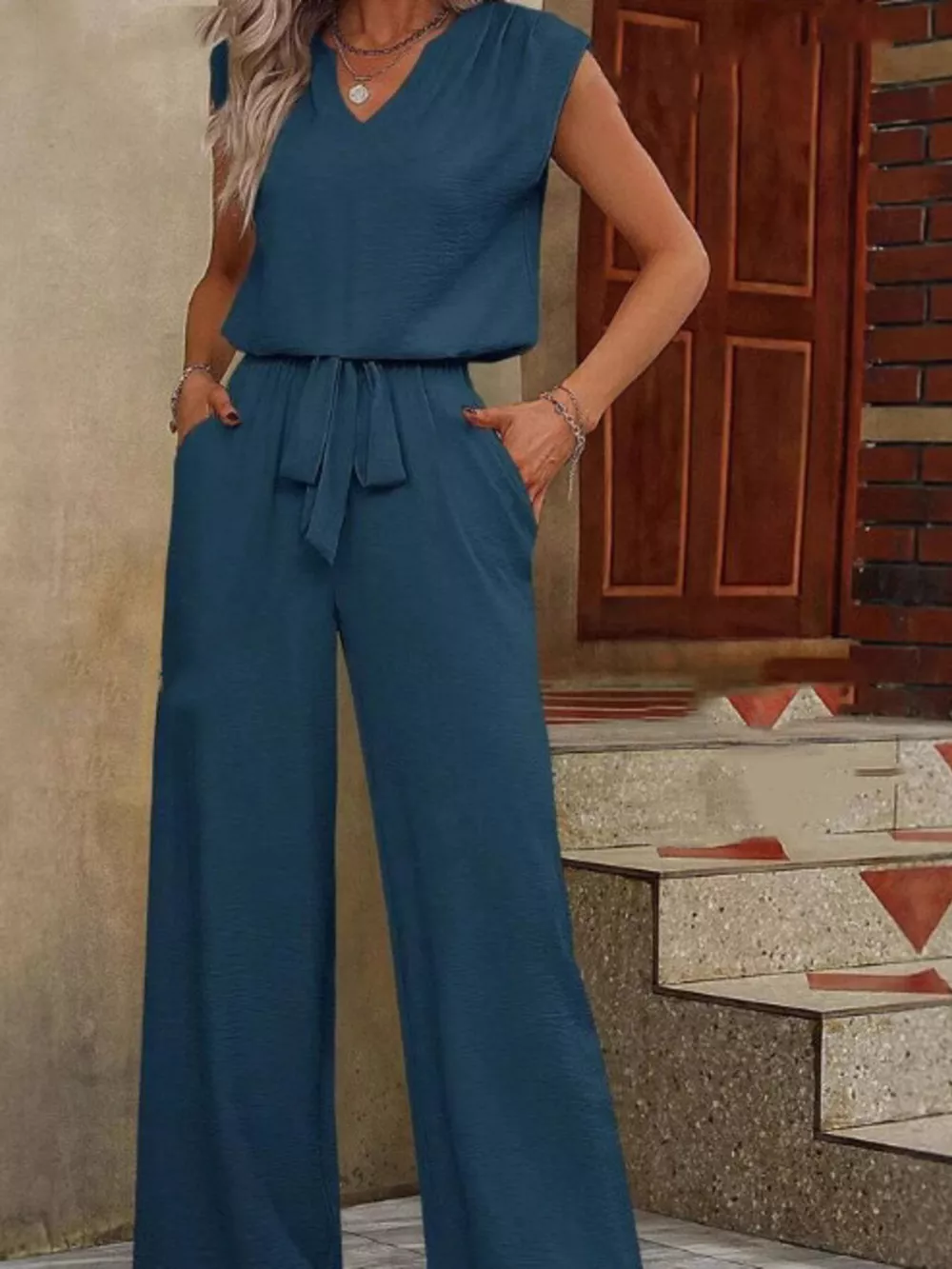 V-Neck Sleeveless Tank and Wide-Leg Pants Set