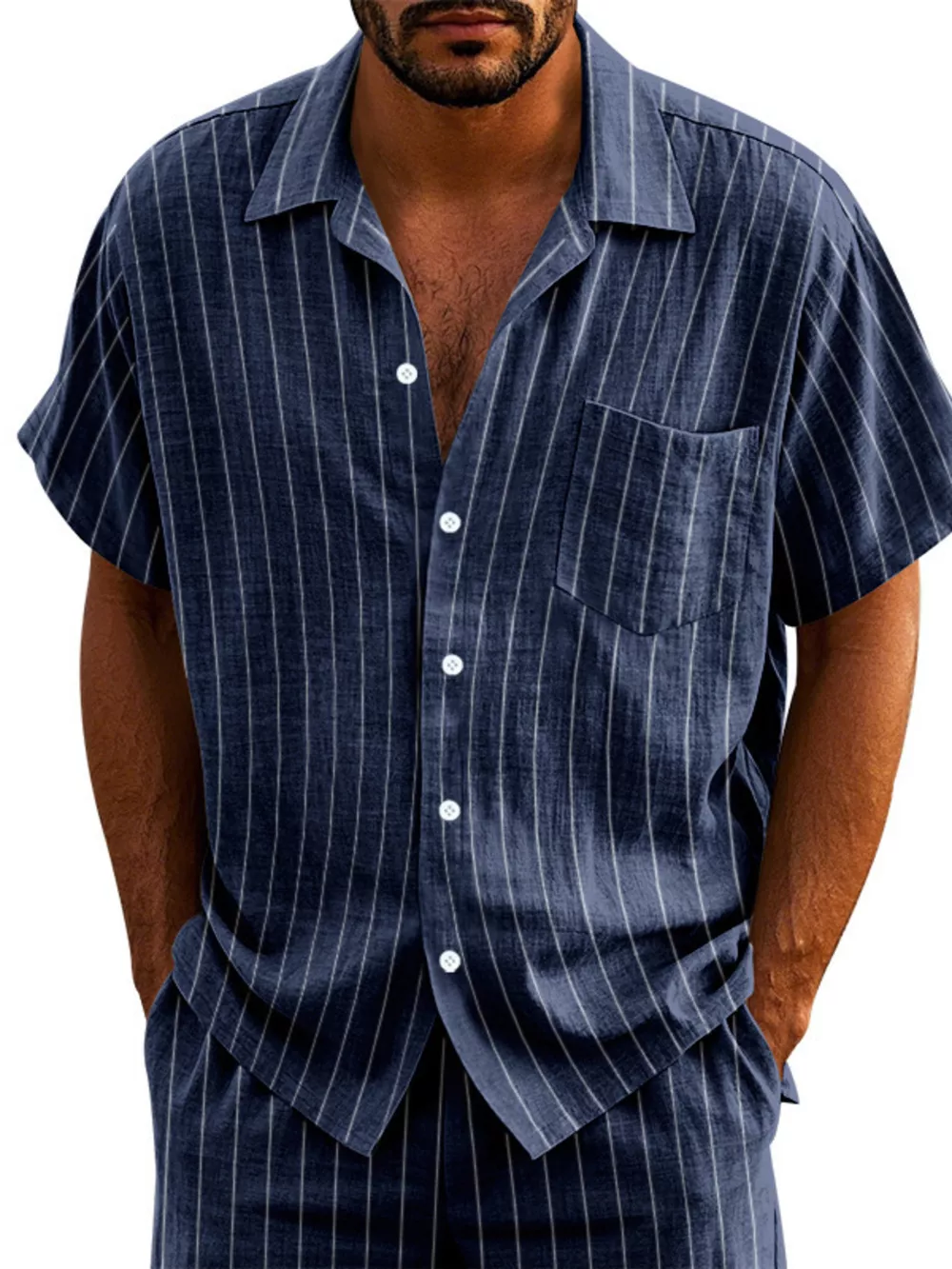 Men's Full Size Casual Striped Short Sleeve Shirt Plus Size, image 12