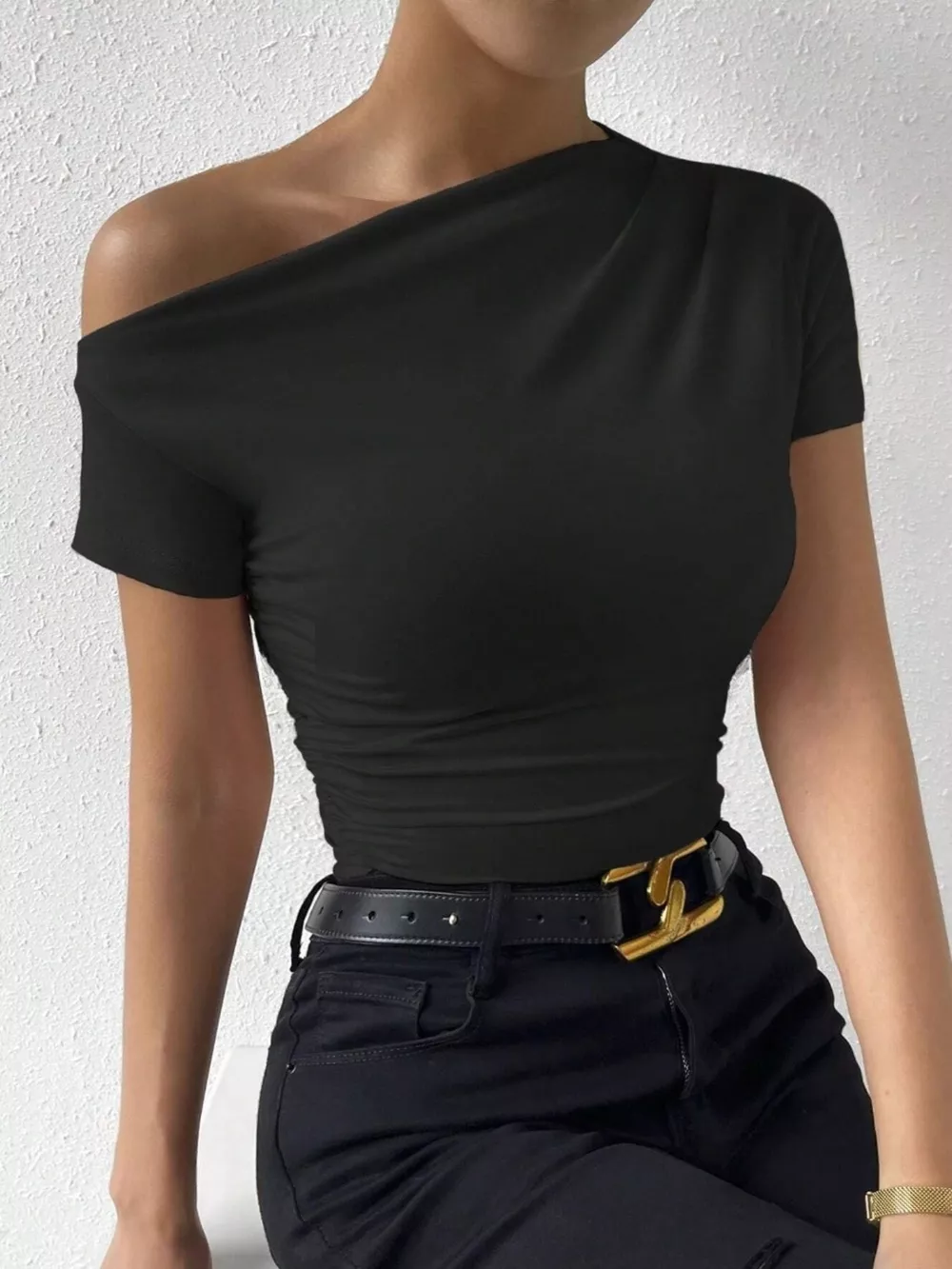 Single Shoulder Short Sleeve T-Shirt, image 6