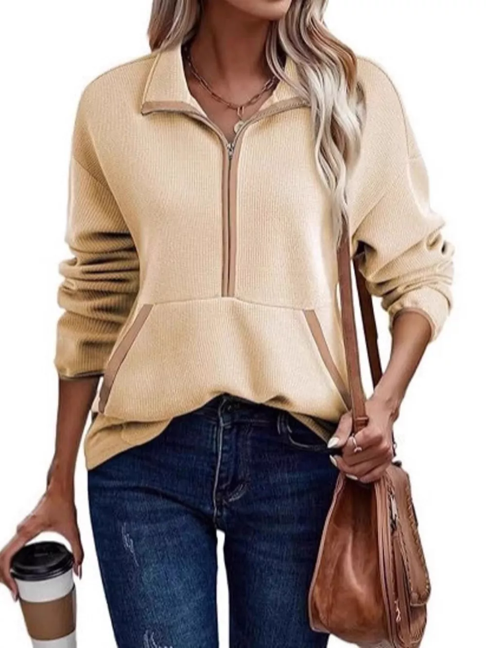 Half Zip Dropped Shoulder Sweatshirt, image 9