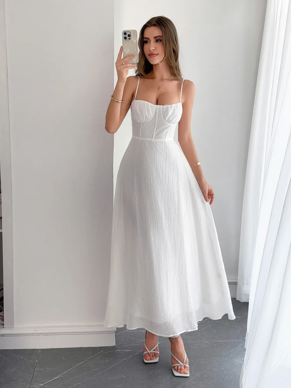 Texture Sweetheart Neck Backless Cami Dress, image 11
