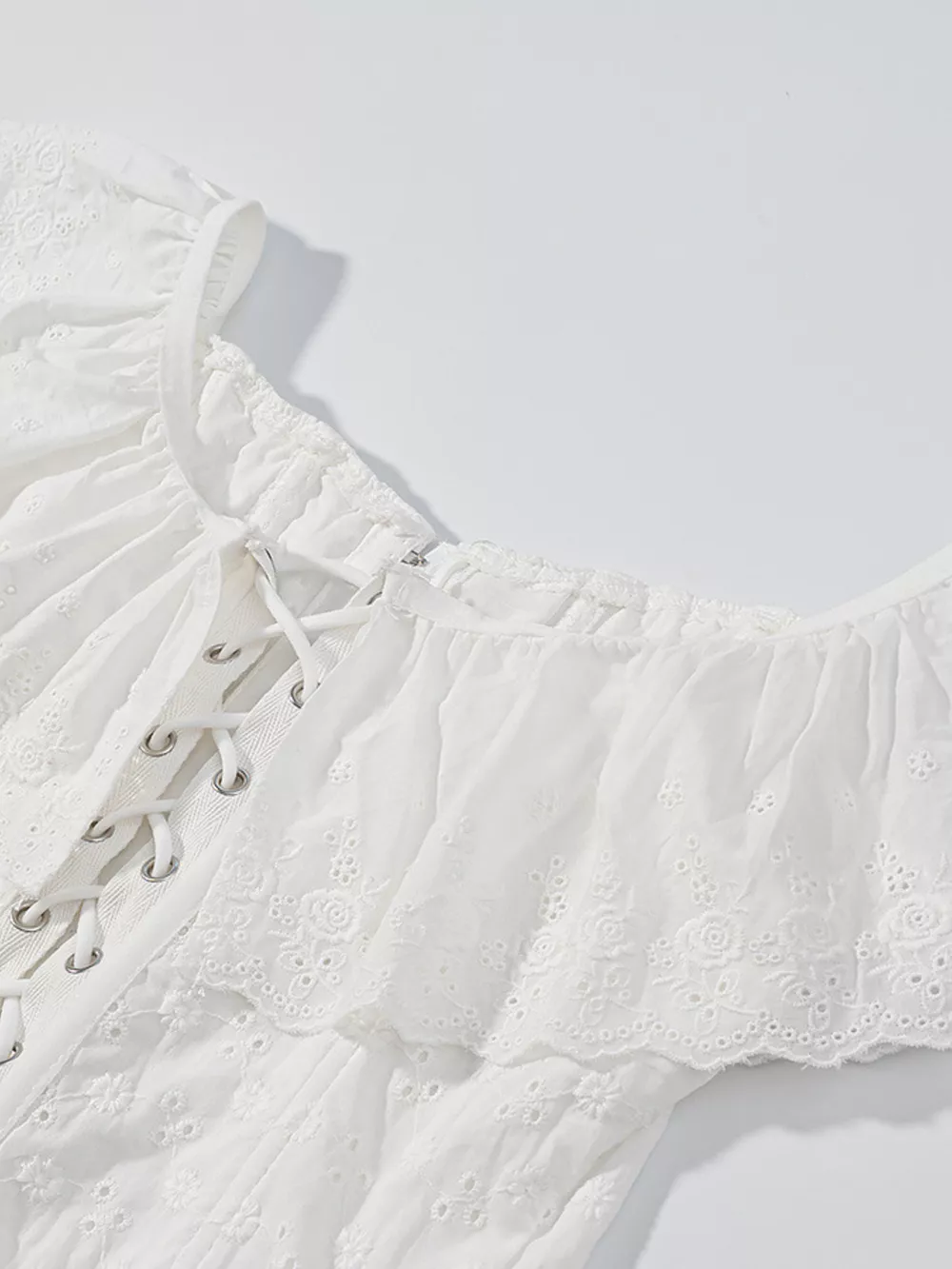 Lace Up Back Eyelet Ruffle Trim Tank, image 9