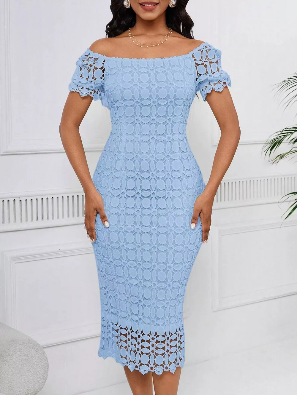 Lace Short Sleeve Midi Dress, image 8