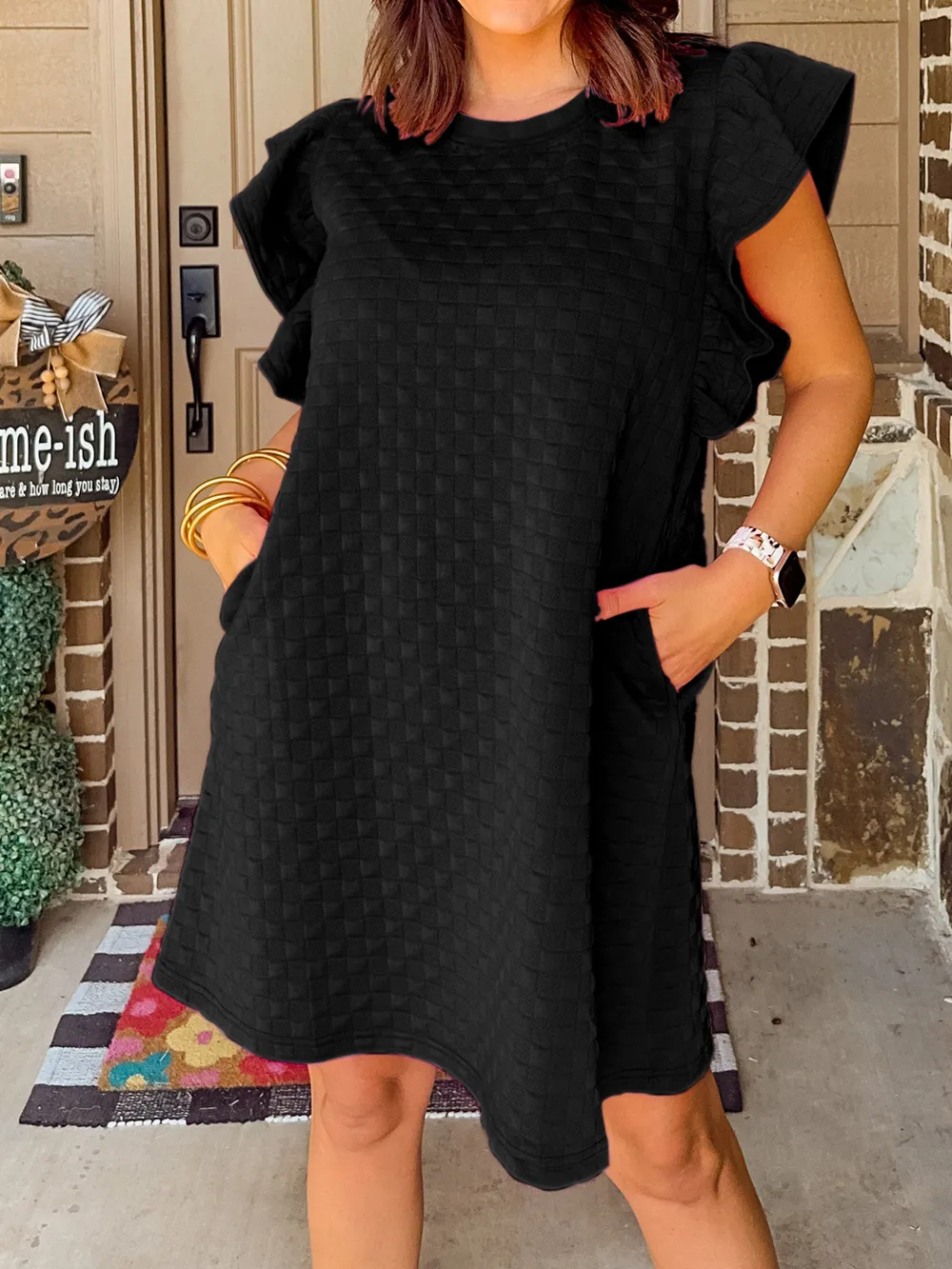 Textured Ruffle Sleeve Casual Summer Dress, image 3