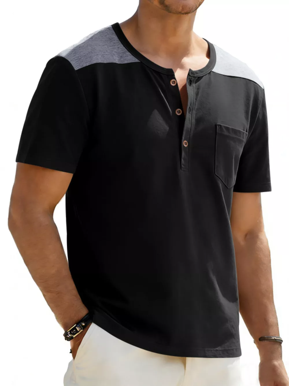 Men's Full Size Casual Henley T-Shirt with Pocket Plus Size, image 5