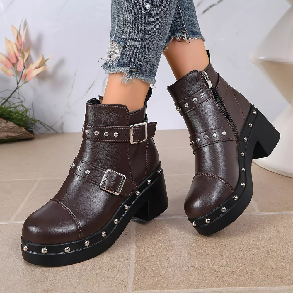 Round Toe Block Heels Boots, image 6