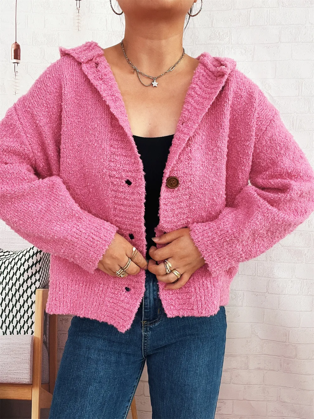 Cozy Button-Up Hooded Cardigan, image 20