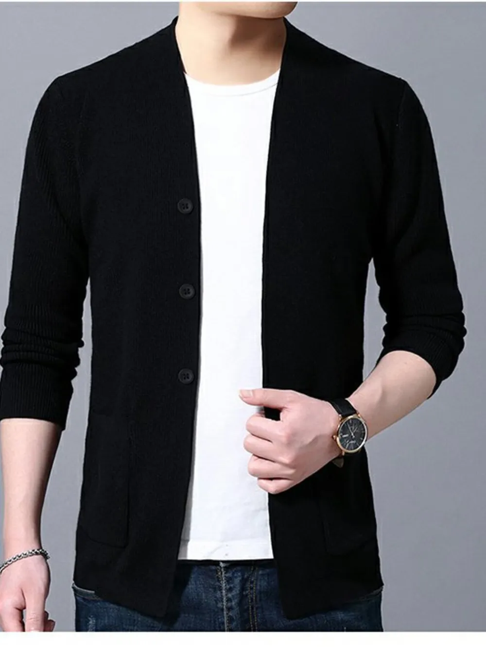 Men's Plus Size Long Sleeve Cardigan with Pockets, image 6