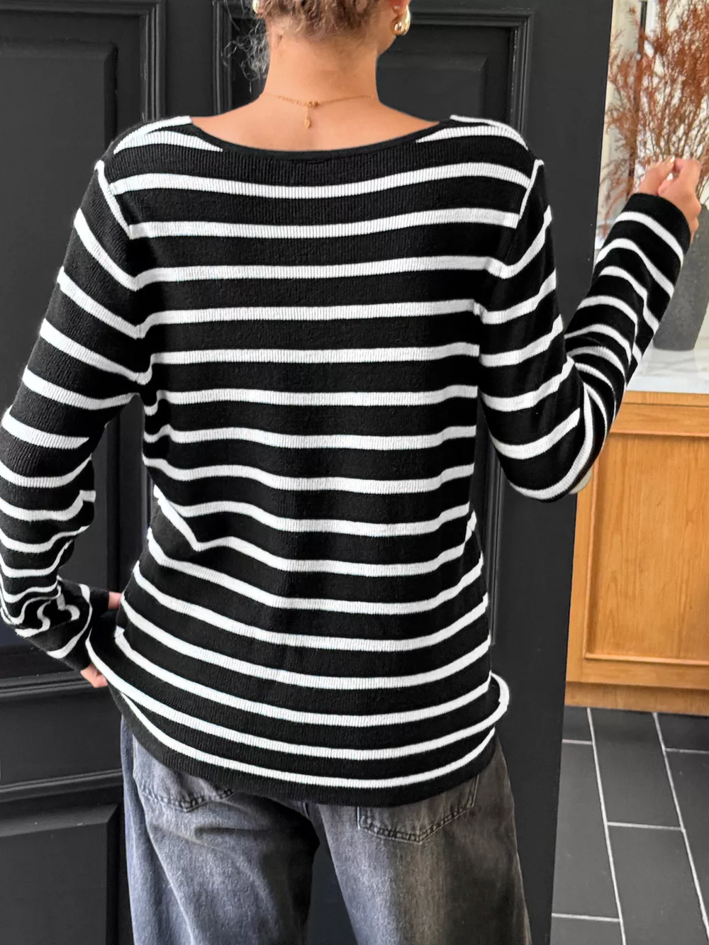 Striped Cross Front Long Sleeve Knit Top, image 5
